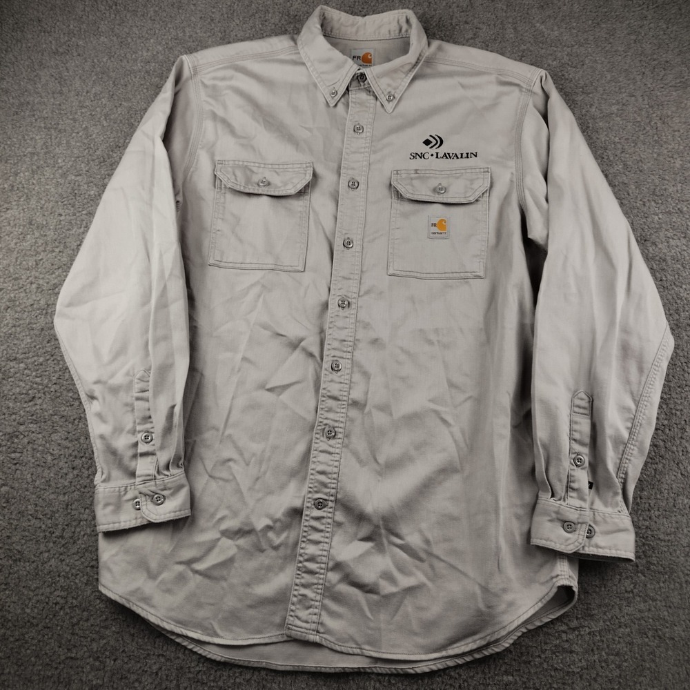 Carhartt FR Work Shirt Cotton Button Down Mens XL Tall Grey EUC